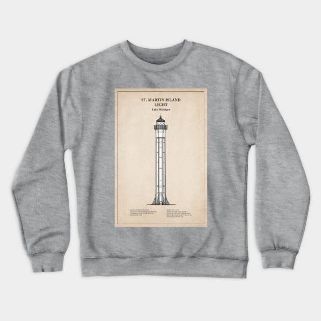 St. Martin Island Light Lighthouse - Michigan - SBD Crewneck Sweatshirt by SPJE Illustration Photography